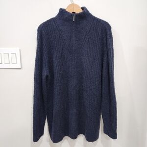 L.L.Bean Cozy Cloud 1/4 Zip Sweater XL Navy Blue Wool Nylon Blend Soft Knit